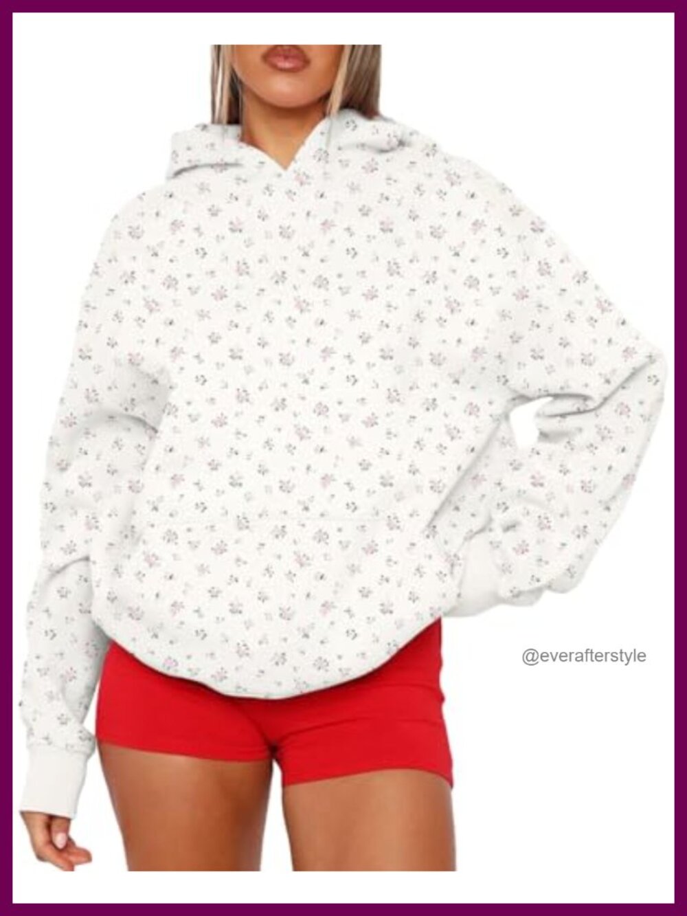 Oversized Ditsy Floral Fleece Hoodie Drop Shoulder Pullover Sweatshirt